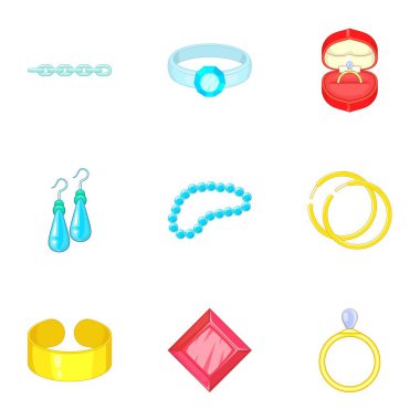Lüks mücevher Icons set, karikatür tarzı