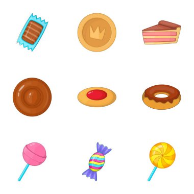 Şekerleme ve tatlılar simgeler karikatür tarzı ayarla