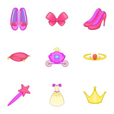 Prenses öğeleri Icons set, karikatür tarzı