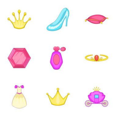 Küçük kız güzellik ekipman Icons set