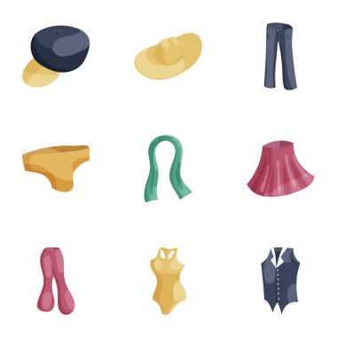 Kadın moda wea Icons set, karikatür tarzı