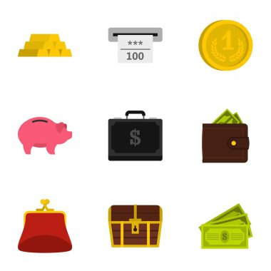 Banka ve para Icons set, düz stil