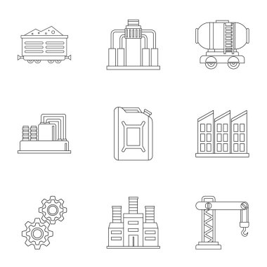 Petrol üretim Icons set, anahat stili