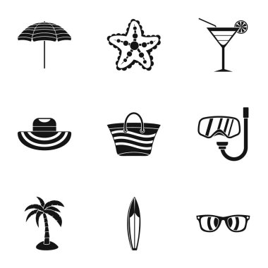 Beach Tatil Icons set, basit tarzı