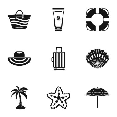 Sandy beach Icons set, basit tarzı