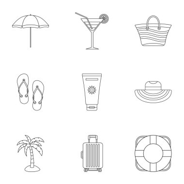 Sandy beach Icons set, anahat stili