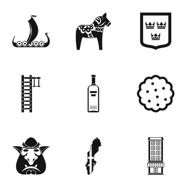 Ülke İsveç Icons set, basit tarzı