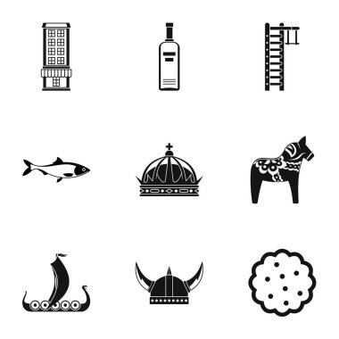 İsveç Icons set, basit tarzı turizm