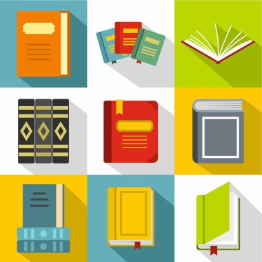 Eğitim kitap simgeleri ayarla, stil düz