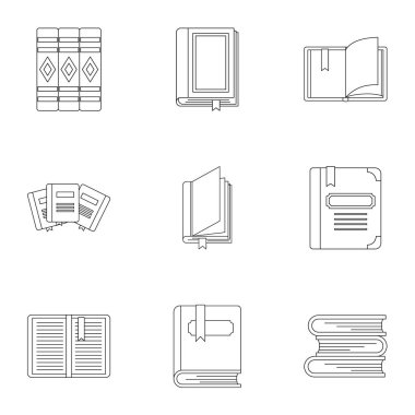 Eğitim kitap Icons set, anahat stili