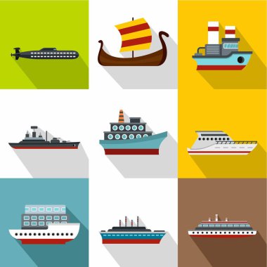 Tekne Icons set, düz stil