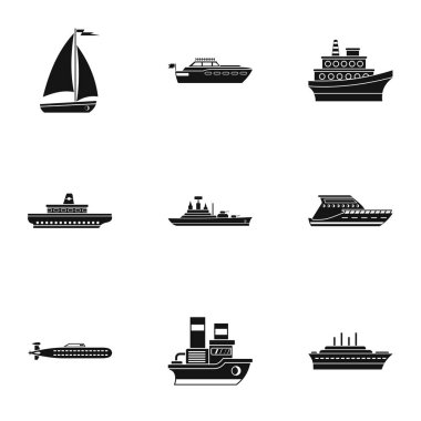 Deniz taşımacılığı Icons set, basit tarzı