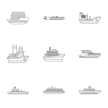 Deniz taşımacılığı Icons set, anahat stili