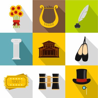 Tiyatro Performans Icons set, düz stil