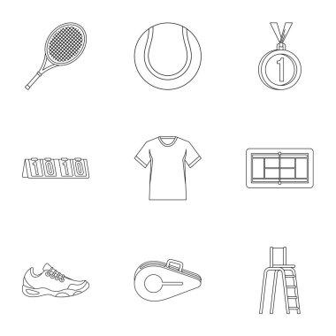 Spor raket Icons set, anahat stili ile