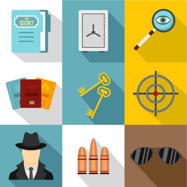 Gözetim Icons set, düz stil