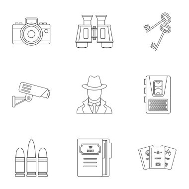 Gözetim Icons set, anahat stili