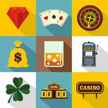 Casino oyun Icons set, düz stil