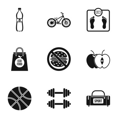 Spor salonu Icons set, basit tarzı