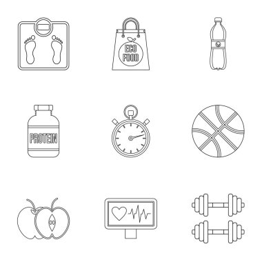 Egzersiz Icons set, anahat stili