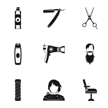 Icons set, basit stil saç kesme