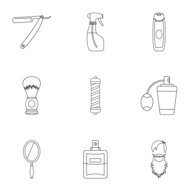 Kuaför Icons set, anahat stili