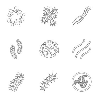 Bakteri Icons set, anahat stili