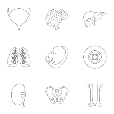 İnsan organlarını Icons set, anahat stili
