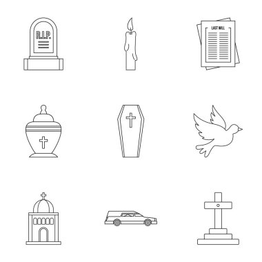 Cenaze Hizmetleri Icons set, anahat stili