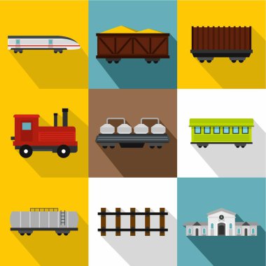 Tren Icons set, düz stil