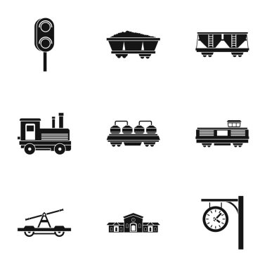 Demir yolu yol Icons set, basit tarzı