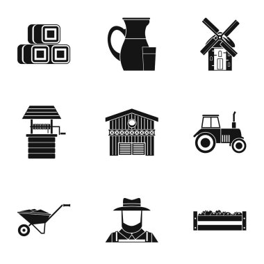 Hayvan çiftliği Icons set, basit tarzı