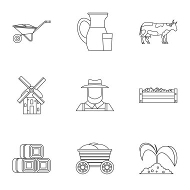 Hayvan çiftliği Icons set, anahat stili