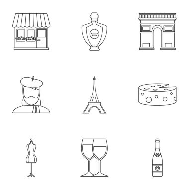 Fransa Cumhuriyeti Icons set, anahat stili