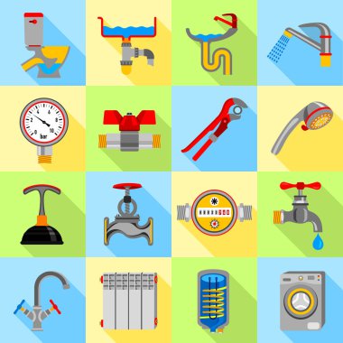 Tesisatçı sembolleri Icons set, düz stil