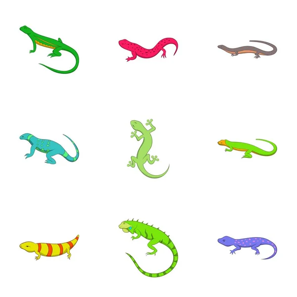 Juego de iconos de lagarto, estilo de dibujos animados — Archivo Imágenes Vectoriales