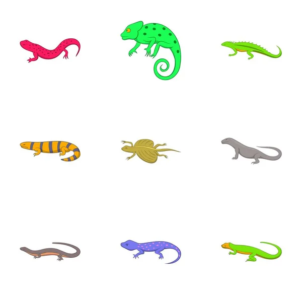 Iguana och ödla ikoner set, tecknad stil — Stock vektor