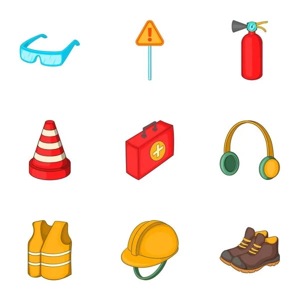 Icons Set für Straßenarbeitsgeräte, Cartoon-Stil — Stockvektor