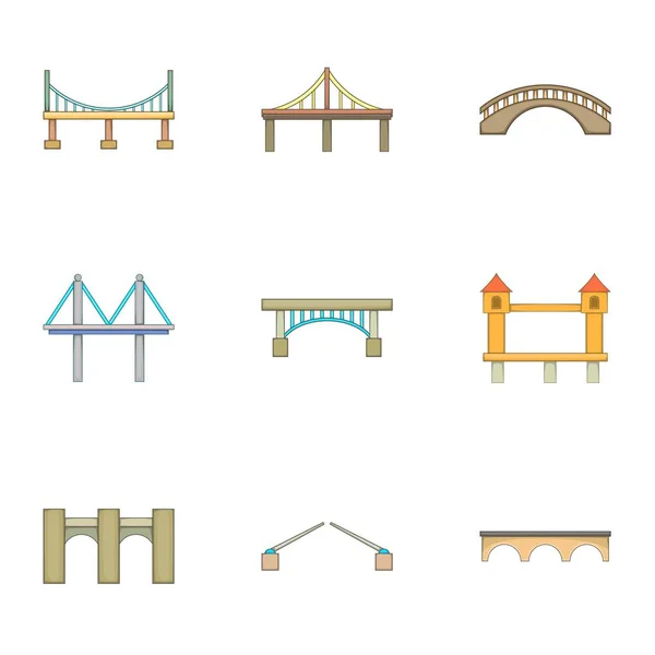 Различные типы иконок мостов, мультяшный стиль — стоковый вектор