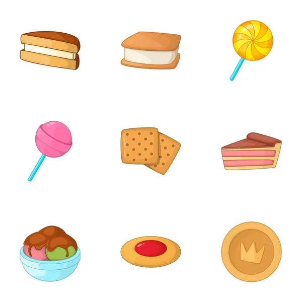Süßigkeiten Bäckerei Ikonen Set, Cartoon-Stil — Stockvektor