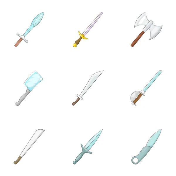 Weapon icons set, cartoon style — Stock Vector