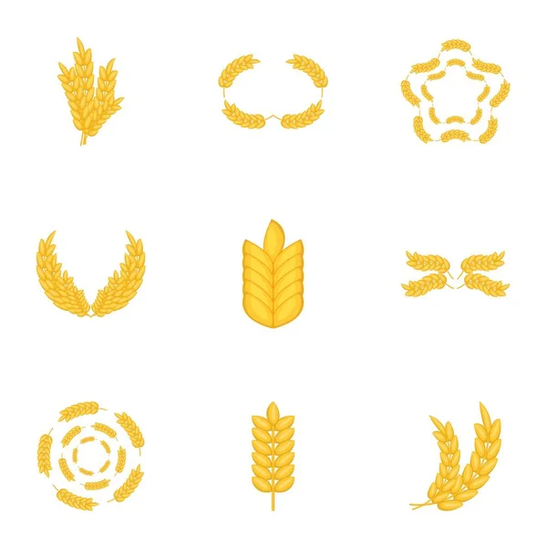 Елементи з набором пшеничних значків, мультиплікаційний стиль — стоковий вектор