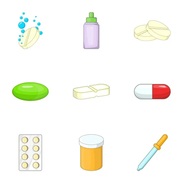 Set di icone per preparazioni mediche, stile cartone animato — Vettoriale Stock