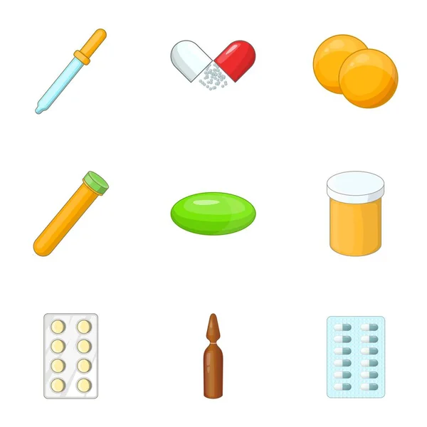 Set di icone medicinali, stile cartone animato — Vettoriale Stock