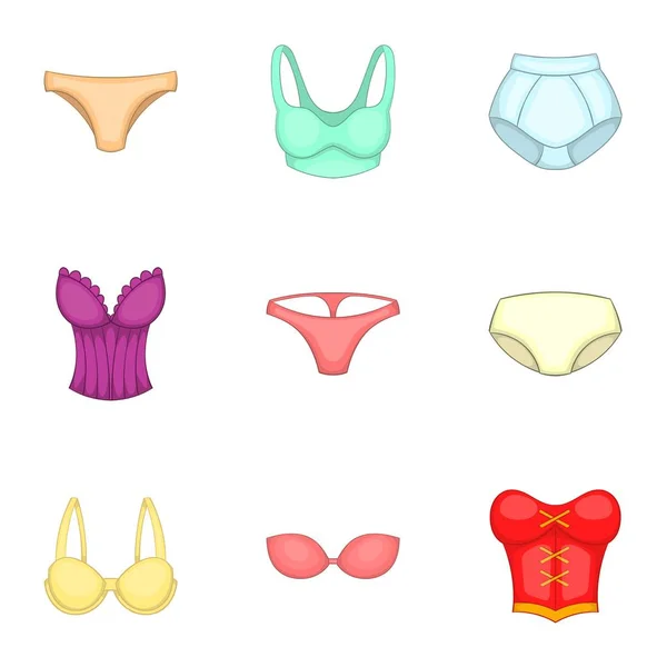 Lingerie elements icons set, cartoon style — Stock Vector