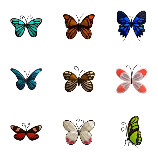 Conjunto de iconos de mariposas, estilo de dibujos animados — Vector de stock