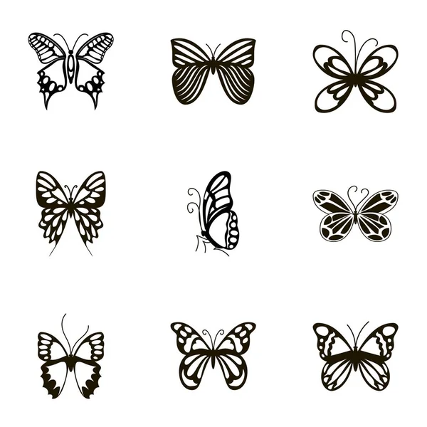 Schwarze schöne Schmetterlinge Ikonen Set — Stockvektor
