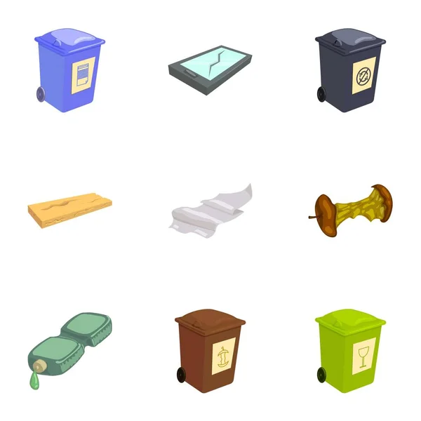 Basura para el reciclaje de iconos conjunto, estilo de dibujos animados — Vector de stock