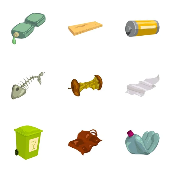 Conjunto de iconos de clasificación de basura, estilo de dibujos animados — Vector de stock