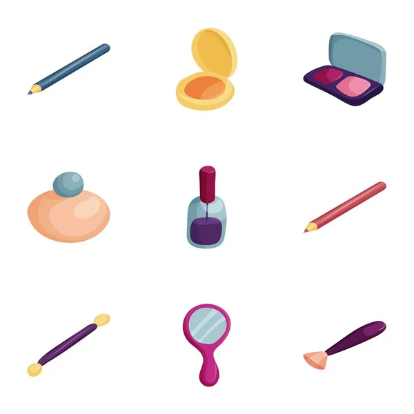 Conjunto de ícones cosméticos decorativos, estilo cartoon — Vetor de Stock